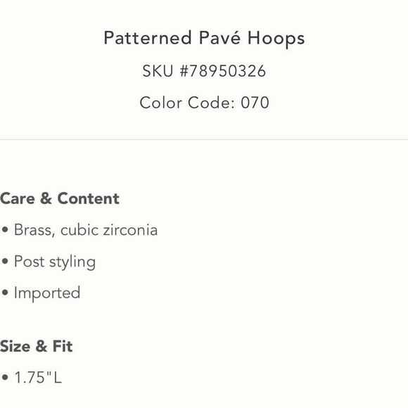 Anthropologie Pave Pattern Gold Hoops with Crystals Size Medium - Picture 8 of 8
